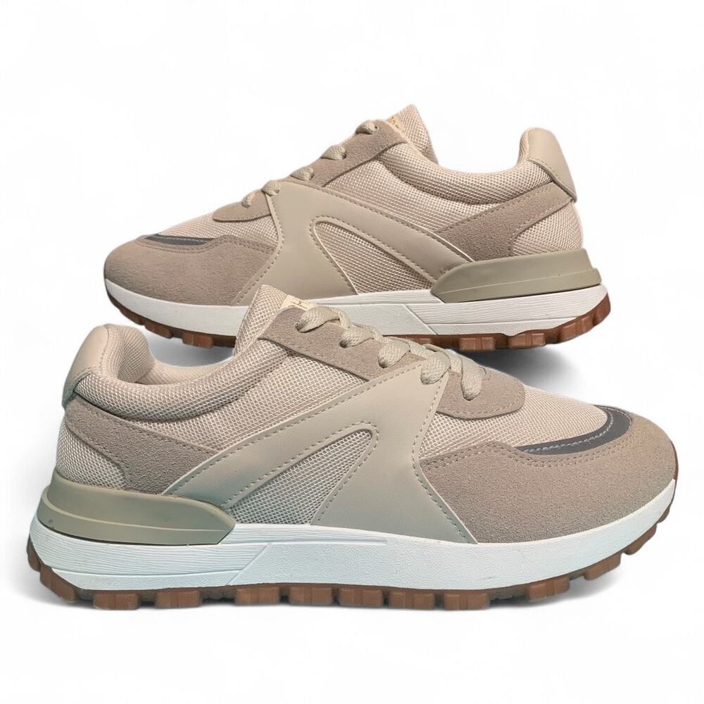 Racheal Zoe Sophie Tan & Cream Lace-Up Sneakers Size 9 - Picture 2 of 9